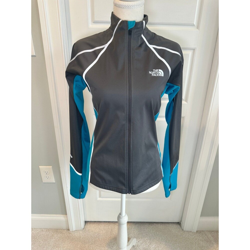 North Face Women's Apex ClimateBlock Full Zip Running Jacket in Grey/Blue
